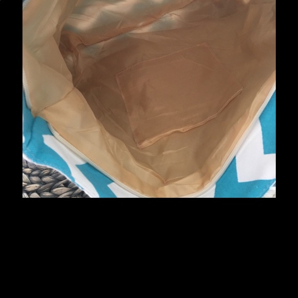 NEW! 2 left! Retro Beach Tote Canvas Bag Zip Top Closure Shopping Chevron Rope - Picture 5 of 6